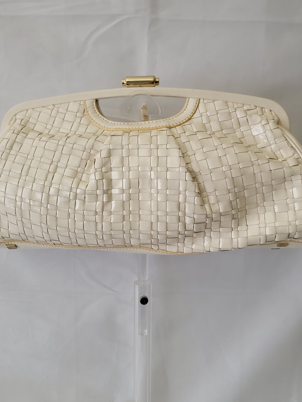 Elliott Lucca Ivory Woven Clutch with Gold Frame